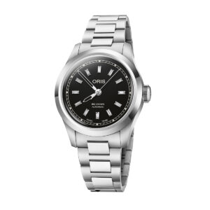 Oris Big Crown Diamonds con esfera negra y brazalete de acero.