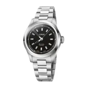 Oris Big Crown Diamonds con esfera negra y brazalete de acero.
